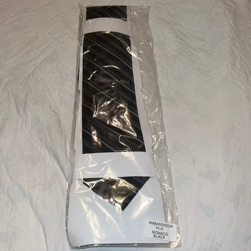 Ambassador Clip On Tie Black Gray Stripes ****$5 Final Sale *******